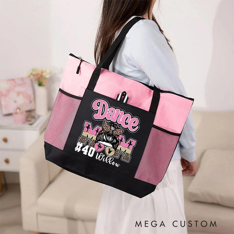 Personalized Multicolor Dance Mom Durable Tote Bag with Name and Number Birthday Gift for Dance Lovers Mother