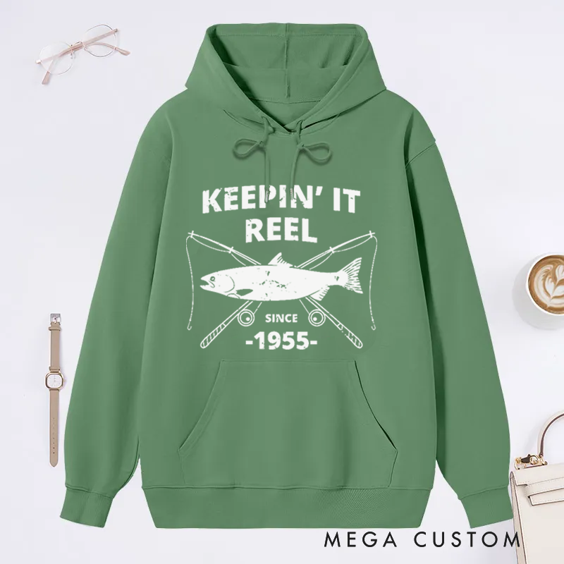 Personalized Keepin It Reel Fishing Hoodie Fisherman Birthday Gift Fisherman Gift Custom Time Comfortable and Stylish Gift for Fishing Enthusiasts