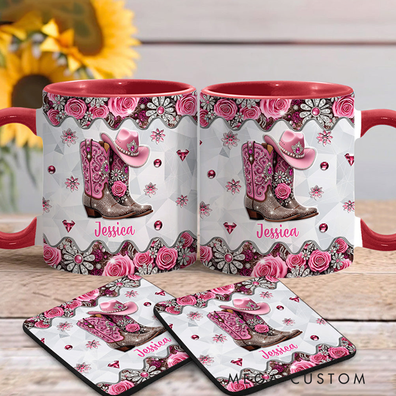 Personalized Name Cowgirl Accent Mug Custom Cowgirl Boots Gift for Music Lover