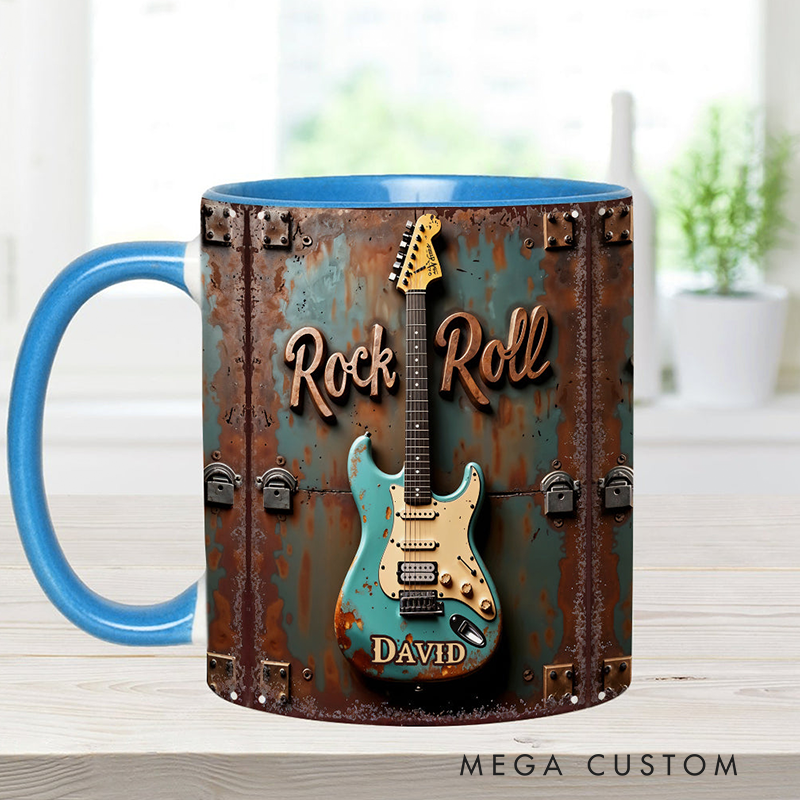 Personalized Name Guitar Accent Rock Roll Mug for Music Lover