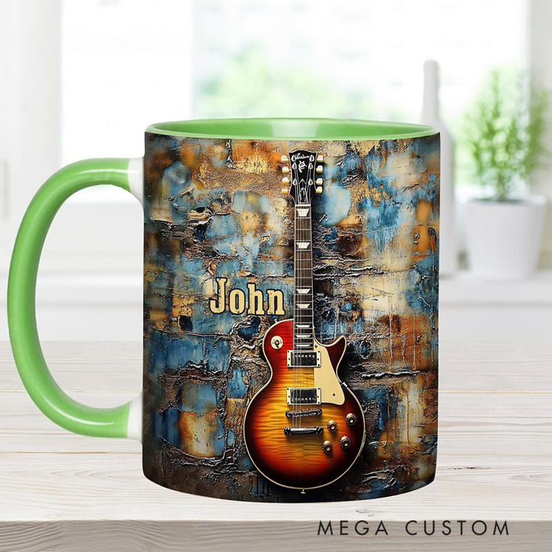 Personalized Name Vintage Electric Guitar Accent Mug for Music Lover