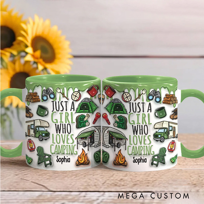 Personalized Just a Girl Who Loves Camping Mug Adventure Mountains Camper Hiking Mug Gift for Kid Outdoors Lovers