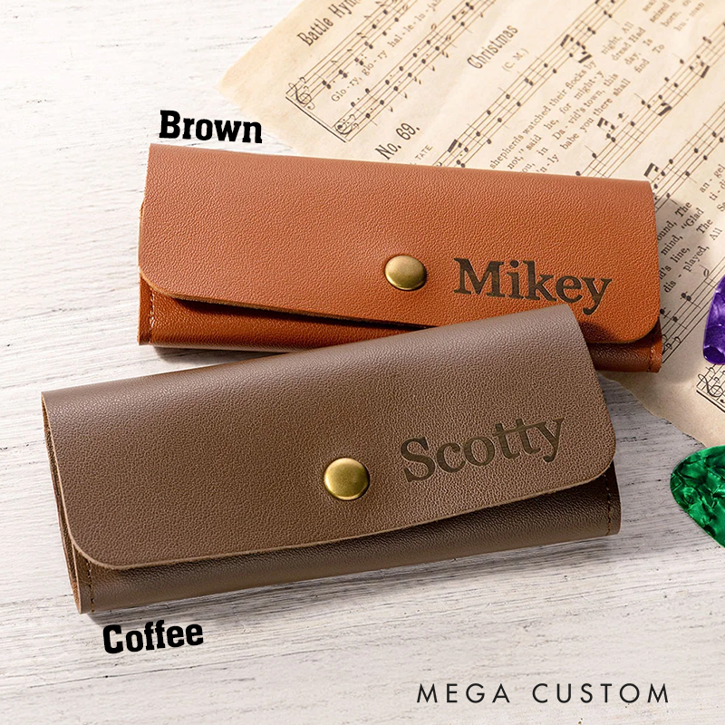 Personalized Concealed Button PU Leather Guitar Pick Holder with Name and 6 Slots Guitar Accessories Birthday Gift for Guitar Player Music Lover