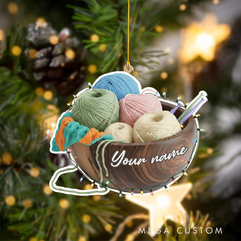 Personalized Yarn Bowl Christmas Ornament Custom Name Knitting Lover Gift Crochet Supplies Decor Unique Fiber Art Holiday Decoration