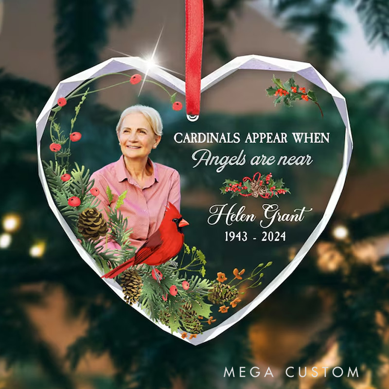 Personalized Photo Memorial Heart Glass Ornament Family Loss Ornament Memorial Christmas Ornament I'm Always With You