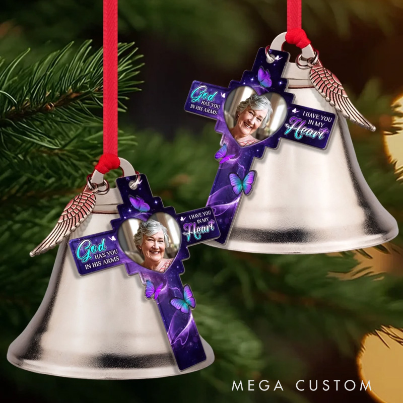 Personalized Photo Bell Ornament With Charms Memorial Sympathy Gifts for Loss of One We Hold You In Love 