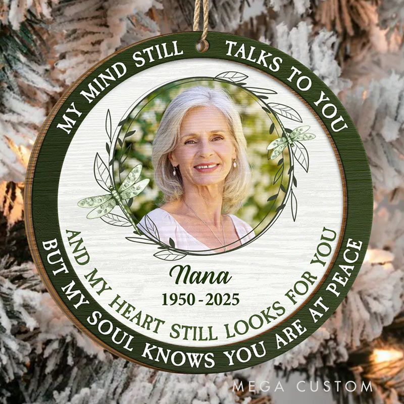 Personalized 2-Layered Wooden Ornament Custom Photo Toile Memorial Bird My Mind Still Talks To You 