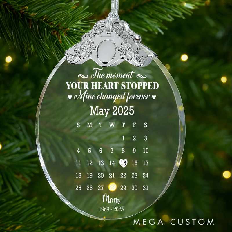 Personalized Glass Ornament With Silver Cap Custom Photo The Moment Your Heart Stopped Time Changed Forever Memorial Ornament 