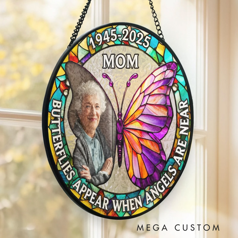 Personalized Photo Stained Glass Window Hanging Suncatcher Memorial Sympathy Gifts for Loss of Loved One I'm Always With You