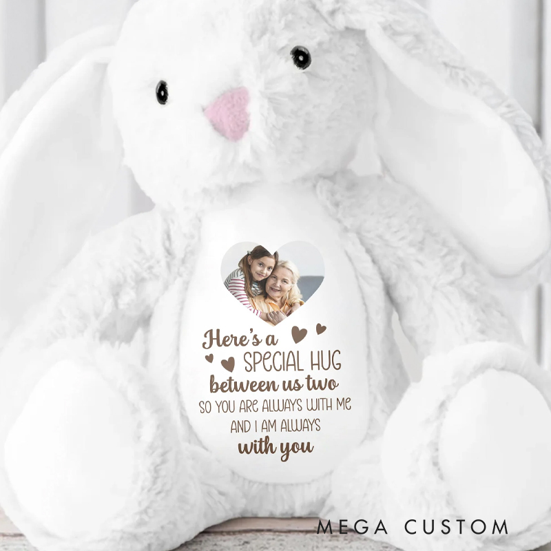 Personalized Memorial Bunny Special Hug Between Us Two Stuffed Bunny With Heart Gift for Loss of Loved Ones