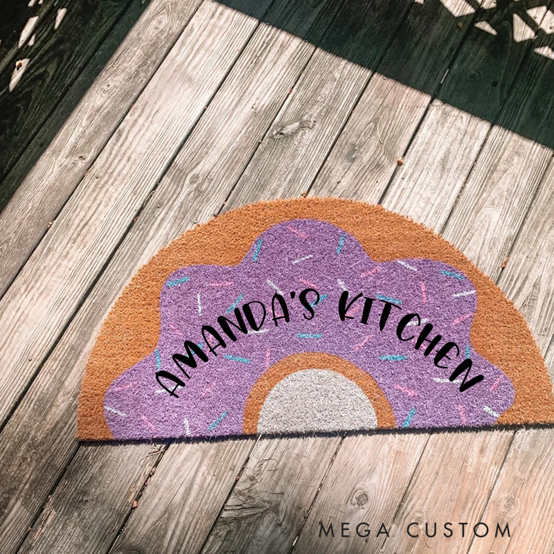 Personalized Donut with Sprinkles Doormat Custom Welcome Kitchen Floor Mat with Name Donut Floor Doormat