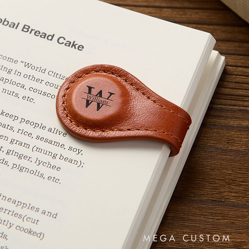 Personalized Leather Magnetic Book Mark Engraved Bookmark with Name Custom Reader Gift for Him Journal Accessory