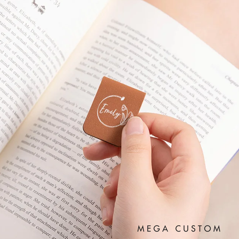 Personalized Birth Flower Magnetic Leather Bookmark Clip with Name Birthday Gift for Book Lovers Bookworms