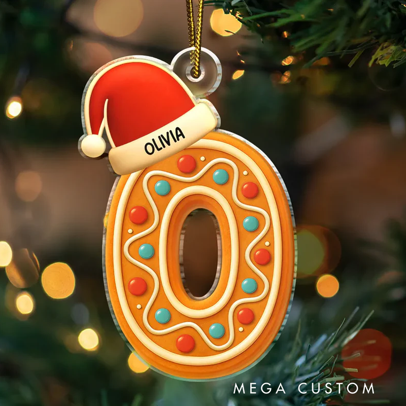 Personalized Festive Gingerbread Letters With Santa Hat Custom Shaped Acrylic Ornament