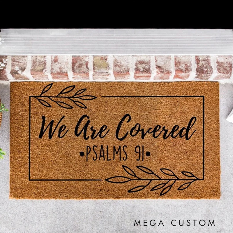 Personalized We are Covered Bible Verse Doormat 6 Design Options Non-Slip Durable Front Door Decor Welcome Mat Religious Gift for Faithful Family