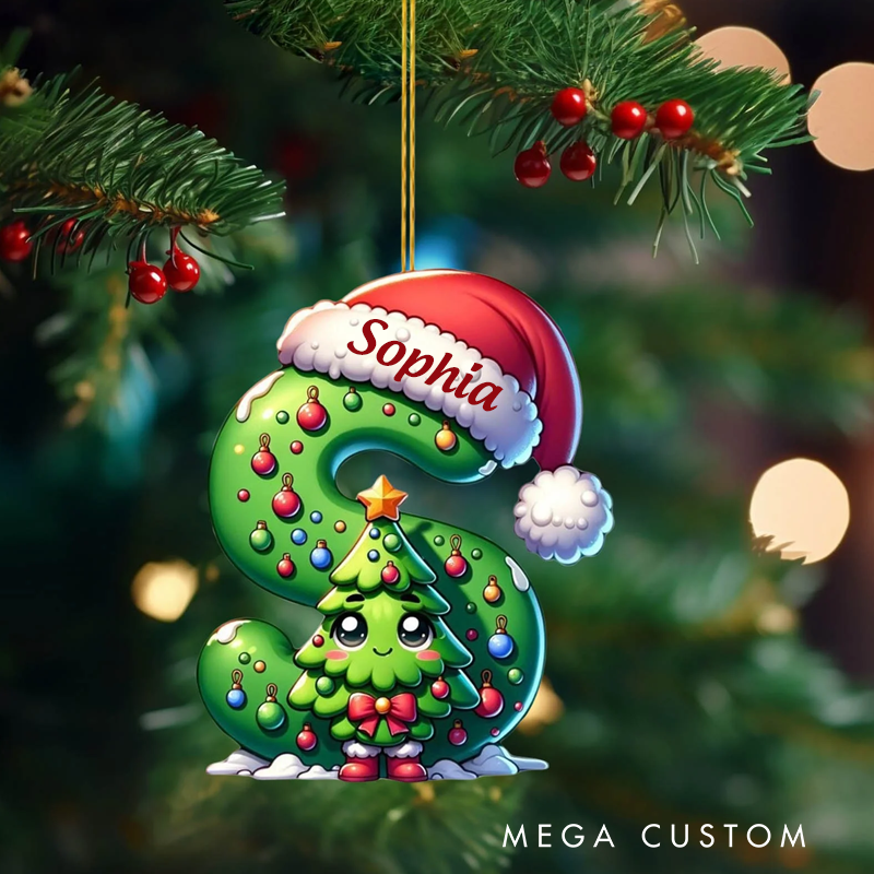 Personalized 2D Acrylic Christmas Tree Initial Letter Ornament Set with 26 Alphabet Pendants for Holiday Decor Family Gifts and Party Favors