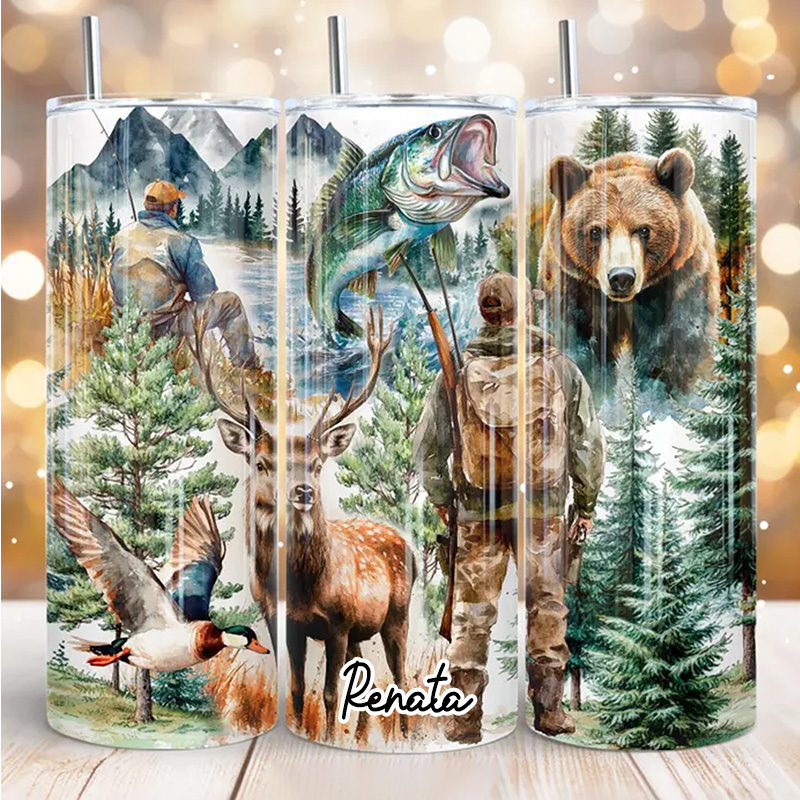Personalized Hunting 20oz Skinny Tumbler Wildlife Adventure Tumbler Gift for Outdoor Hunting Lover
