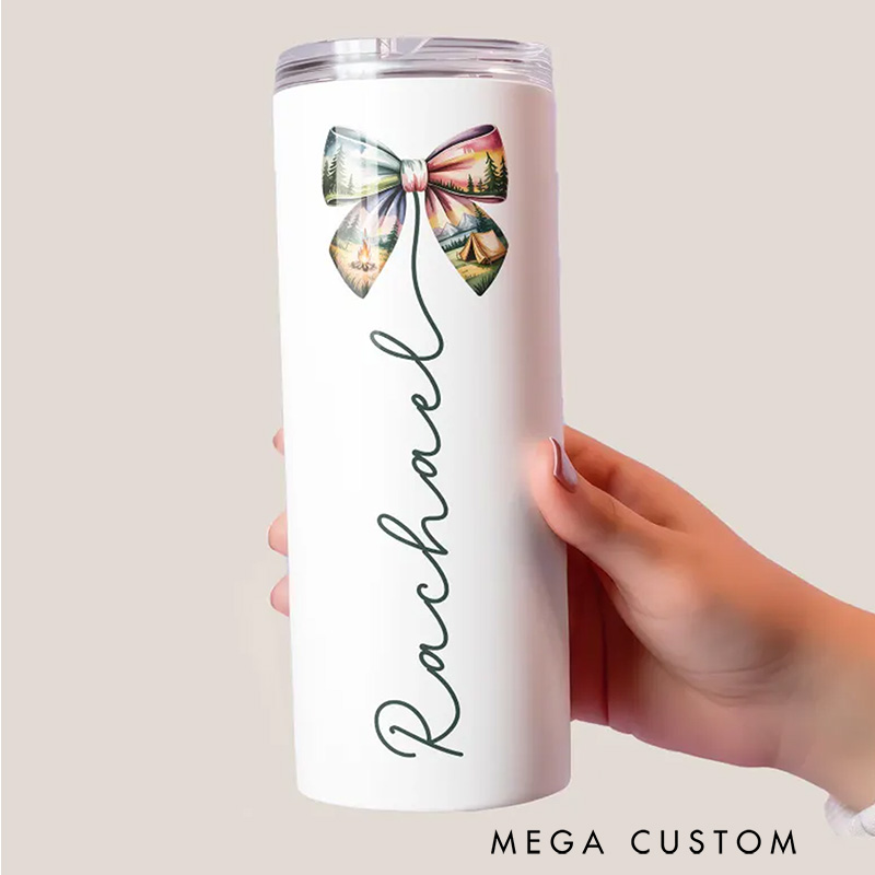 Personalized Camp Tumbler 20oz Skinny Camping Tumbler Mountain Camping Gift