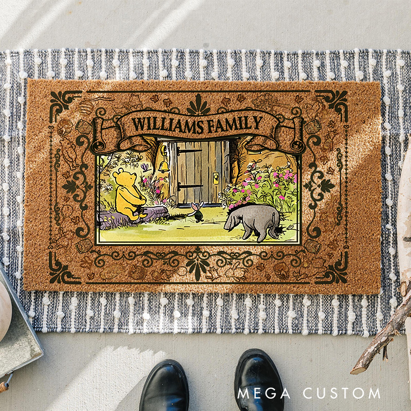 Personalized Classic Cartoon Bear Family Name Doormat Ballerina Family Door Mat Welcome Mat for Dance Lovers Housewarming Gifts