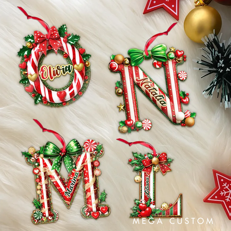 Personalized Christmas Ornament with Name One Sided Custom Letter Holiday Decoration for Tree Family Christmas Letters