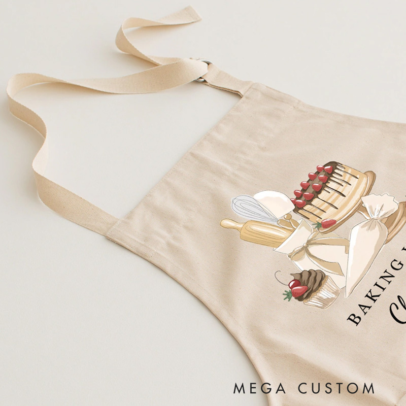 Personalized Cartoon Character Birth Flower Name Adjustable Kid Apron Chef Hat Set with Pocket for Cooking Christmas Birthday Gift for Boys Girls
