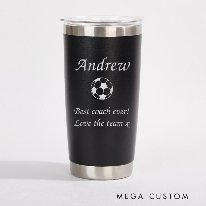 Personalized Soccer Stainless Steel Tumbler with Custom Name Design and Message