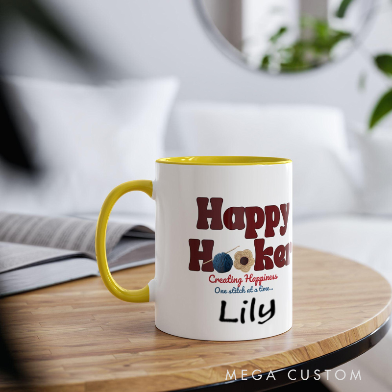 Personalized Name Happy Hooker Crochet Gift Mug Best Friend Crafter Mug Mothers Day Birthday Present