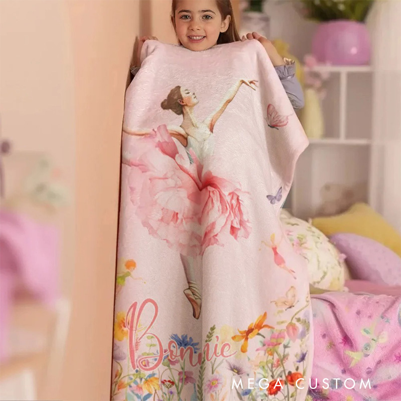 Personalized Ballet Girl Birth Flower Blanket Flannel Blanket Ballet Lover Blanket with Name for Dance Lovers Dance Team Birthday Gift for Girls