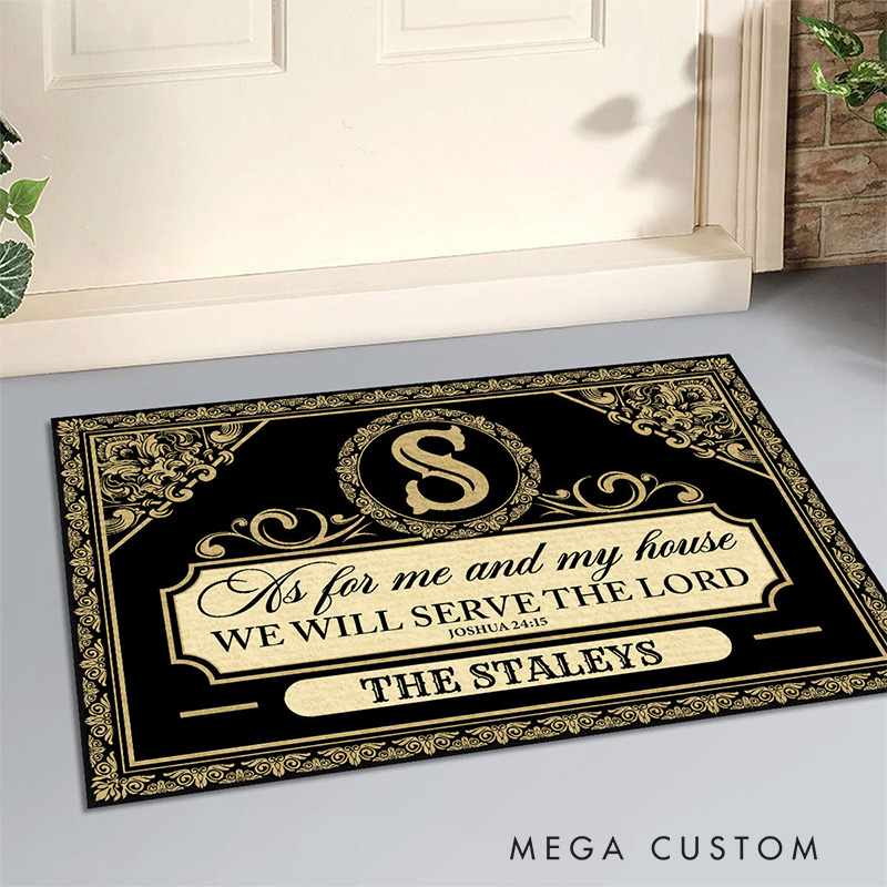 Personalized as for Me and My House We will Serve the Lord Doormat with Family Name Non-Slip Durable Front Door Decor Faithful Family Religious Gift