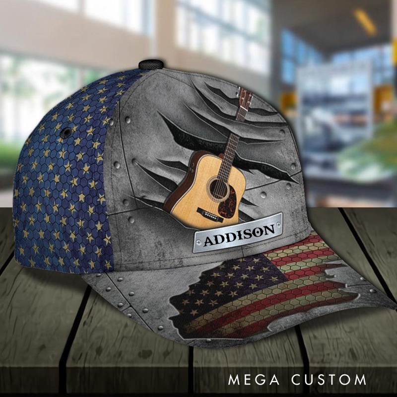 Personalized Name Classic Cap 3D Print Baseball Cap for Music Lover and Guitar Lovers Custom Gift