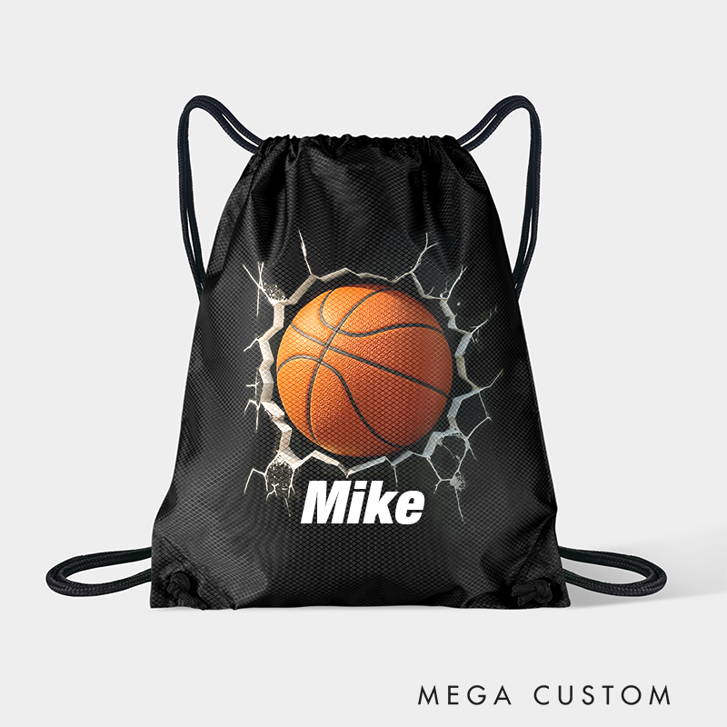 Personalized Soccer, Basketball, Volleyball, and Football Drawstring Backpack with Custom Name and 3D Ball Design