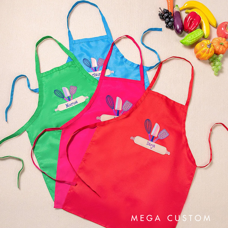 Personalized Kids Cooking Apron Embroidered Kitchen Apron with Name for Kids Baking Tools Adjustable Apron Chef Hat Set for Kids Cooking Lovers