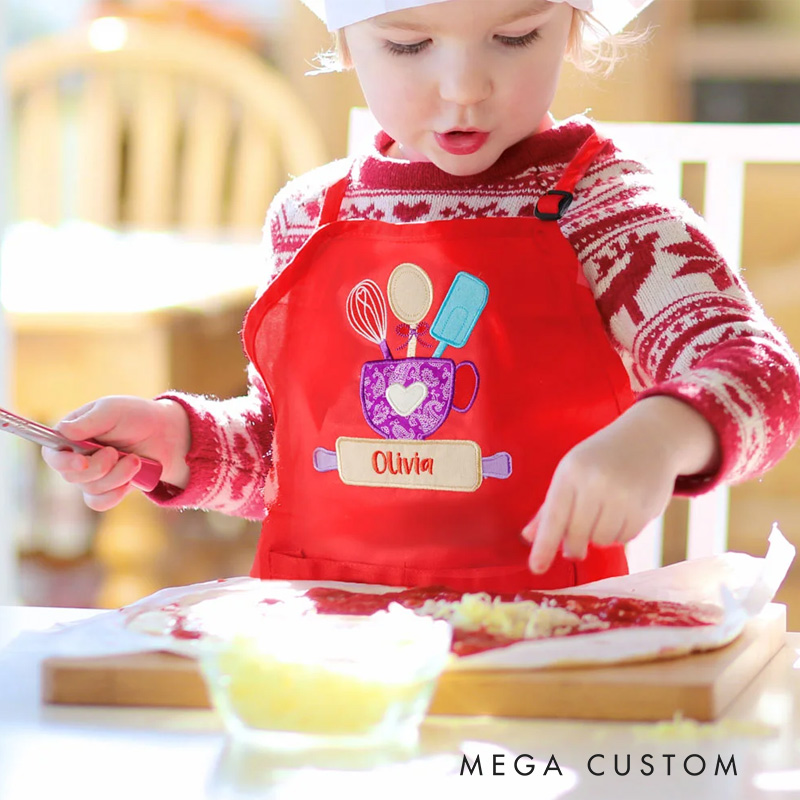 Personalized Baking Tools Adjustable Boy Girl Apron Chef Hat Set with Embroidered Name and Pocket Birthday Gift for Kids Cooking Lovers