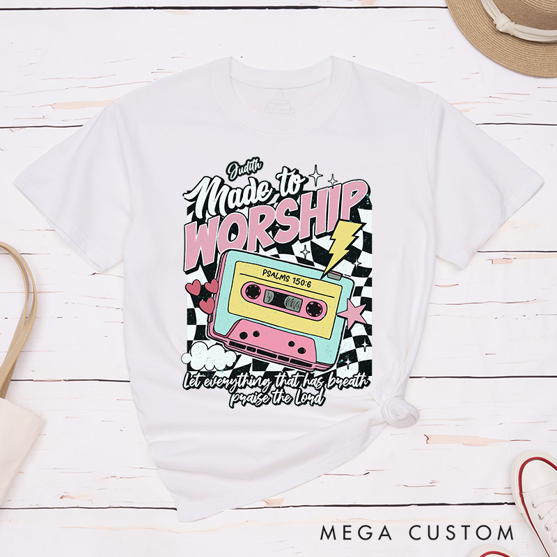 Personalized Made to Worship Cotton T-Shirt with Name Christian Psalm 150:6 Classic T-Shirt Retro Bible Verse Shirt Jesus Tee Christian Faith Gift