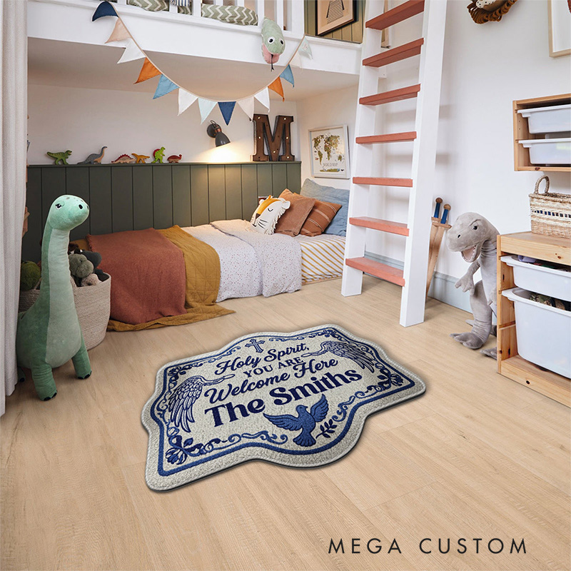 Personalized Holy Spirit You are Welcome Her Christian Non-Slip Tufted Rug with Family Name Home Decor Welcome Rug Religious Gift for Faithful Family