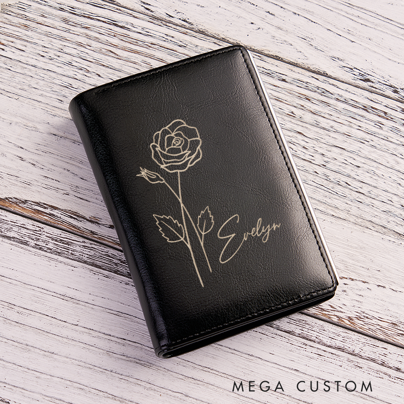 [Copy]Personalized Leather Wallet For Her Birth Flower Wallet with Name Engraved Wallet For Women Leather Purse Birthday Gift For Her Gift For Mother Bridesmaid Gift Christmas Gift