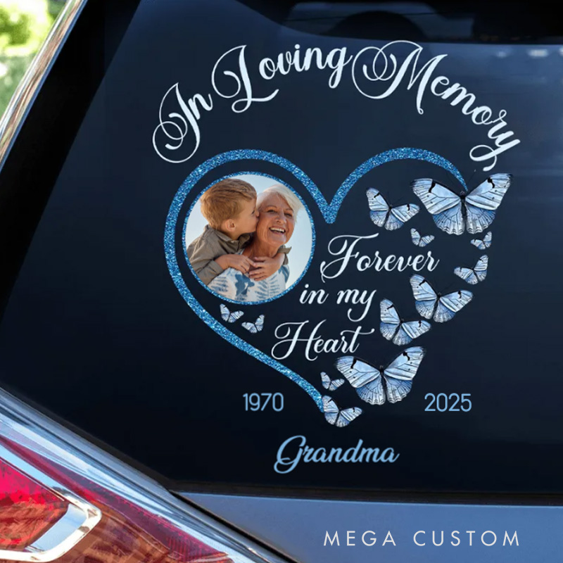 Personalized Memorial Decal Sticker for Car Window In Loving Memory Sparkling Heart Memorial Butterflies Sympathy Gift