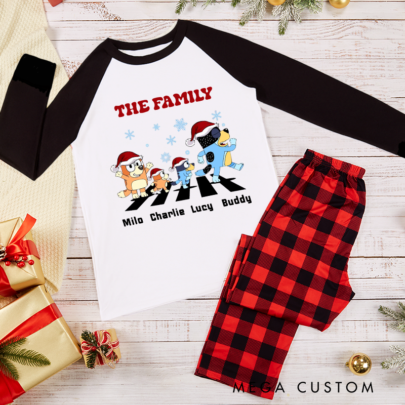 Personalized Family Matching Crew Cartoon Dog Family With Santa Hats Christmas Pajama Sets Custom Family Christmas Pajama Sets and Gift