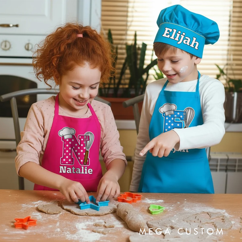 Personalized Embroidered Baking Themed Pattern Multicolor Adjustable Canvas Chef Apron with Pockets and Text Gift for Cooking Baking Lovers