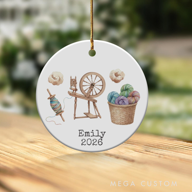 Personalized Spinner Ornament Custom Spinning Wheel Yarn Lover Gift Hobby Ornament Knitting Ornament 2026 Keepsake for Crafters