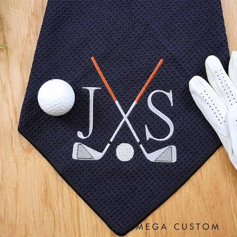 Personalized Monogrammed Golf Towel with Stylish Club and Ball Design Custom Initials for Golf Enthusiasts    