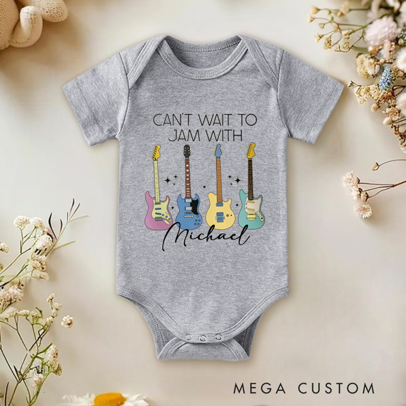 Personalized Can't Wait To Jam With Daddy Baby Onesie Rock Music Lover Gift