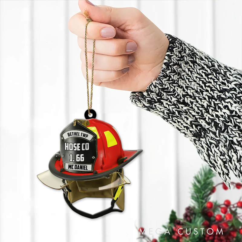 Personalized Firefighter Helmet Christmas Acrylic Ornament Gift for Firefighters