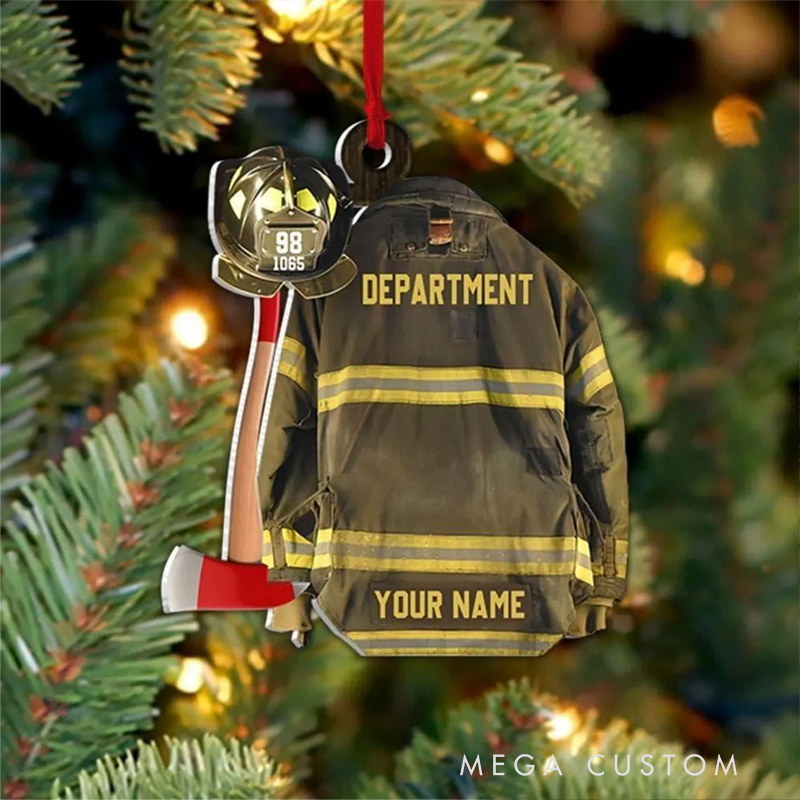 Personalized Firefighter Jacket and Axe Christmas Acrylic Ornament Gift for Firefighters
