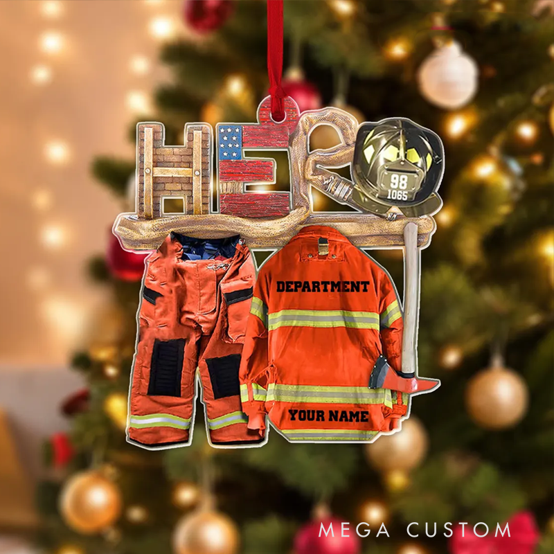 Personalized Firefighter Hero Christmas Acrylic Ornament Gift for Firefighters