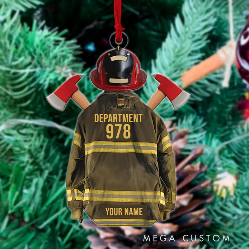 Personalized Firefighter Jacket and Helmet Christmas Acrylic Ornament Gift for Firefighters