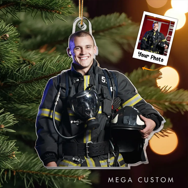Personalized Photo Firefighter Christmas Acrylic Ornament Gift for Firefighters