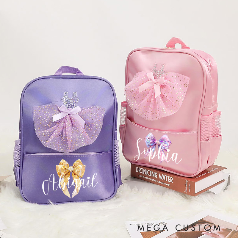 Personalized Watercolor Bow Tie Dance Bag for Girls Name Backpack Pink Ballet Dance Bag Gymnastic Cheer Girls Christmas Gifts Back To School Gift