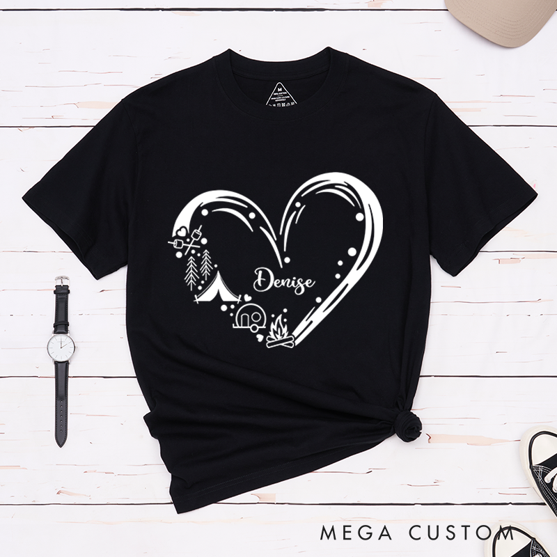 Personalized Heart of Camping T-Shirt Happy Camper Shirt Gift for Hiking Outdoors Adventure Lover 