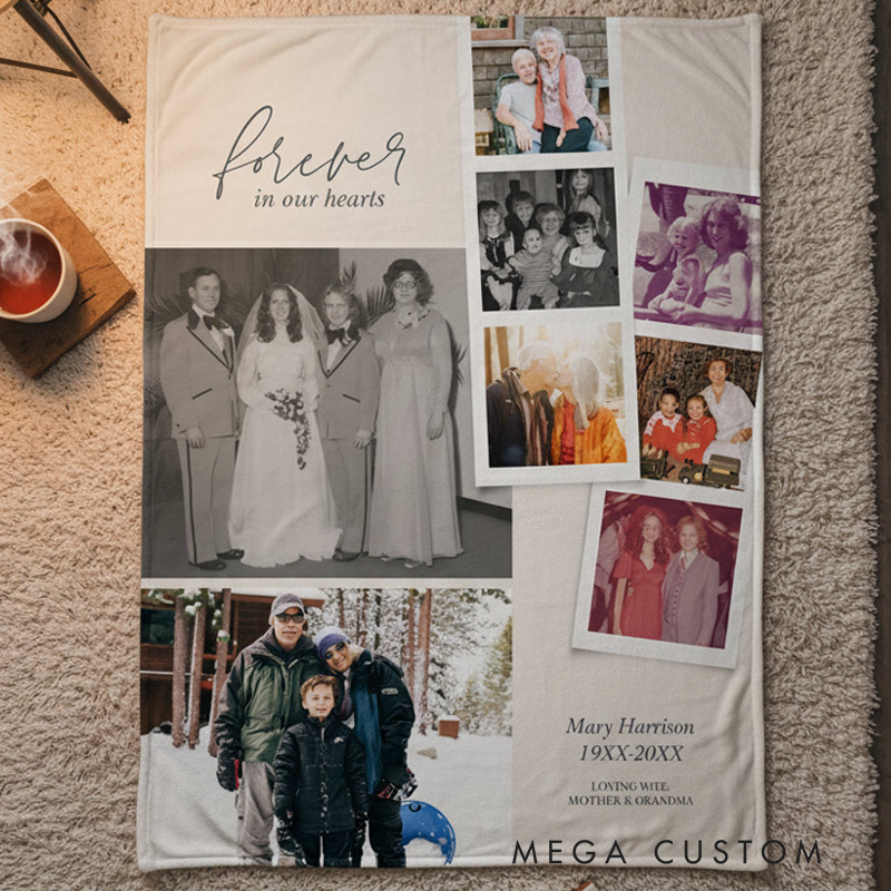 Personalized Memorial Filmstrip Fleece Photo Blanket Forever in Our Heart Sympathy Blanket for Family